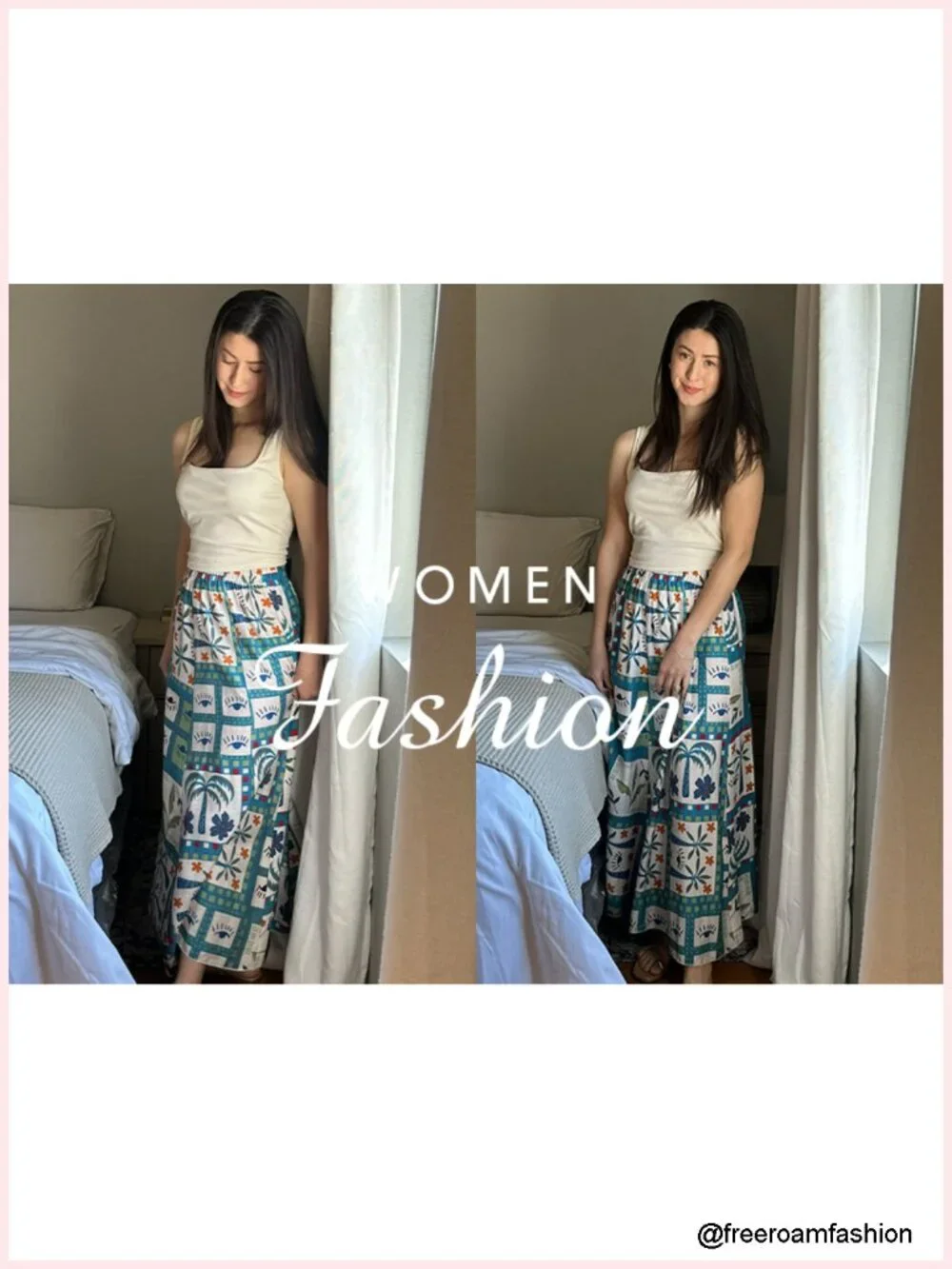 Women's Floral Maxi Skirt with Pockets Elastic Waist A-Line Boho for Beach